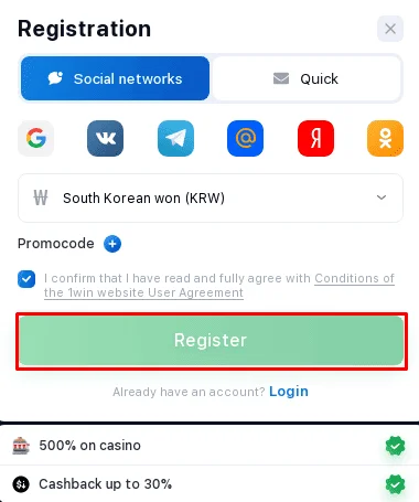 1win registration
